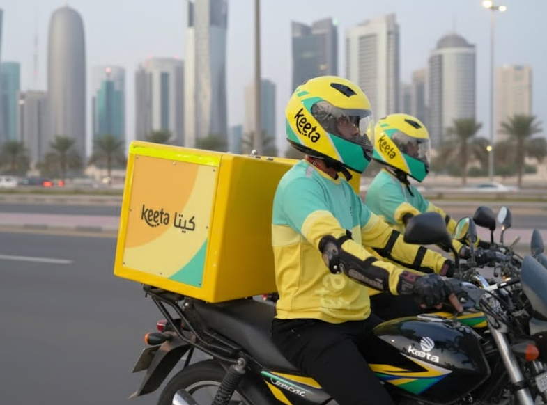 Keeta food delivery rider delivering order in Doha Qatar