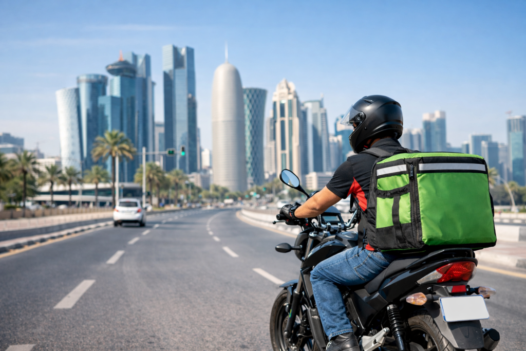 delivery rider jobs in Qatar with bike rider working in Doha